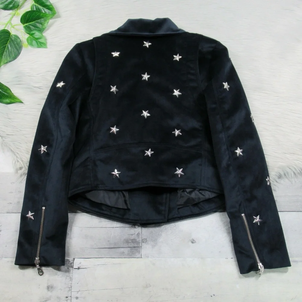 REBECCA MINKOFF Wes Star-Studded Velour Moto Jacket Women's Size XS